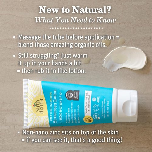 Earth Mama Uber-Sensitive Mineral Sunscreen Lotion SPF 40 - Non-Nano Zinc & Organic Colloidal Oatmeal | 3-Ounce Eczema Cream for Baby, Kid & Family