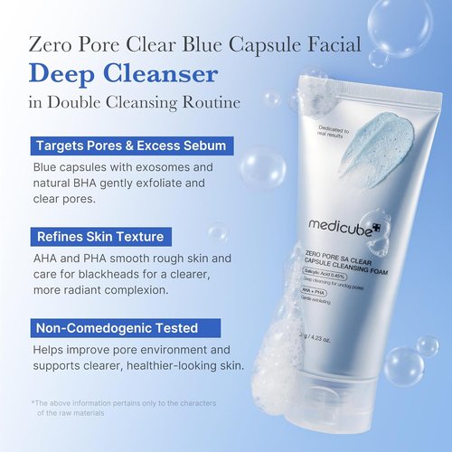 Medicube Facial Cleanser - Zero Pore Capsule Cleansing Foam | Gentle Daily Cleanser for Pore Care | AHA, BHA & PHA, 4.23 oz