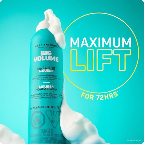Marc Anthony Big Volume Hair Mousse for Fine, Thin Hair - Lightweight Volumizing Hair Styler with Flexible Hold for Full Body & Bounce - Frizz-Free & Sulfate-Free Hair Care Product