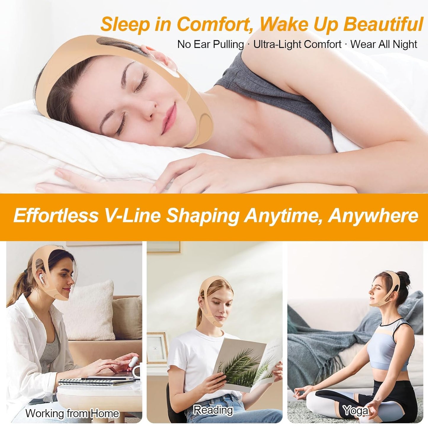 V Line Lifting Mask - Ear-Friendly Design & Chin Strap for Double Chin Support | Reusable U-Shaped Face Slimming Strap