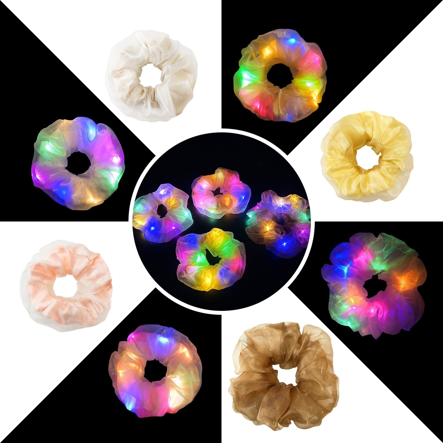 MUYANN Light Up Scrunchies Hair 80s - LED Scrunchy for Women & Girls - Neon, Glow in the Dark Hair Accessories - Hair Ties & Bands -Girl Gifts - Christmas Party Favors & Supplies