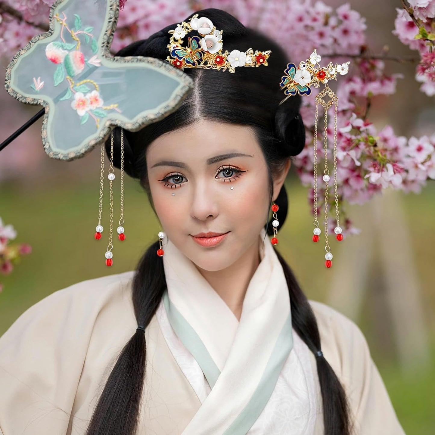 5 Pcs Flower Chinese Tassel Hair Stick Crystal Pearl Hanfu Hair Pins Classical Floral Bride Wedding Accessories for Women