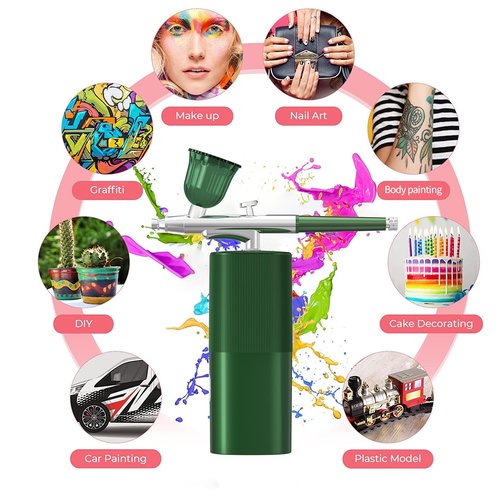 Airbrush Paint Airbrush Kit Airbrush Compressor Airbrush Nail Airbrush Machine Air Brushes for Makeup,Nail Art,Painting, Cake, Model Coloring (Green)