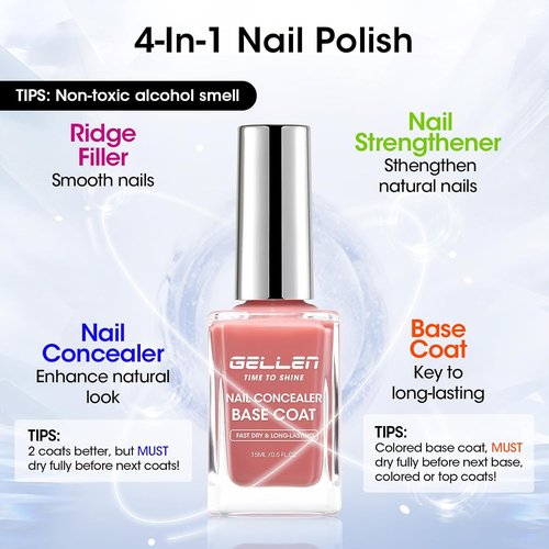 GELLEN 4-In-1 Nail Concealer Base Coat - Dusty Rose Pink, Quick Dry, Hema-Free, Non-Toxic Formula