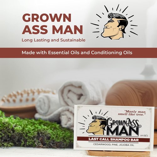 Grown Ass Man Co. - Solid Shampoo Bar | Rich Lather 3-in-1 Hair, Beard & Body Wash - Eco-Friendly 4oz Bar