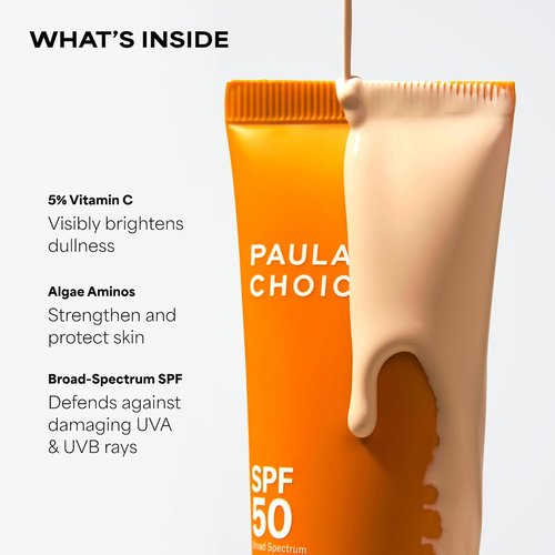 Paula's Choice 5% Vitamin C Sheer Sunscreen - SPF 50, Lightweight & Moisturizing, 2oz | All Skin Types