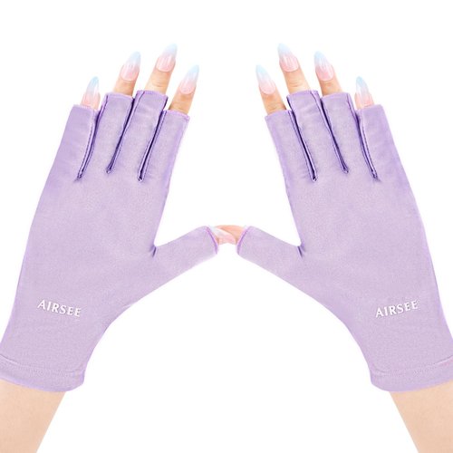 AIRSEE UV Gloves for Nail Lamp,Professional UPF50+ UV Protection Gloves for Manicures Nail Art,Fingerless Gloves That Shield Skin from The Sun and Nail Lamp (Purple)