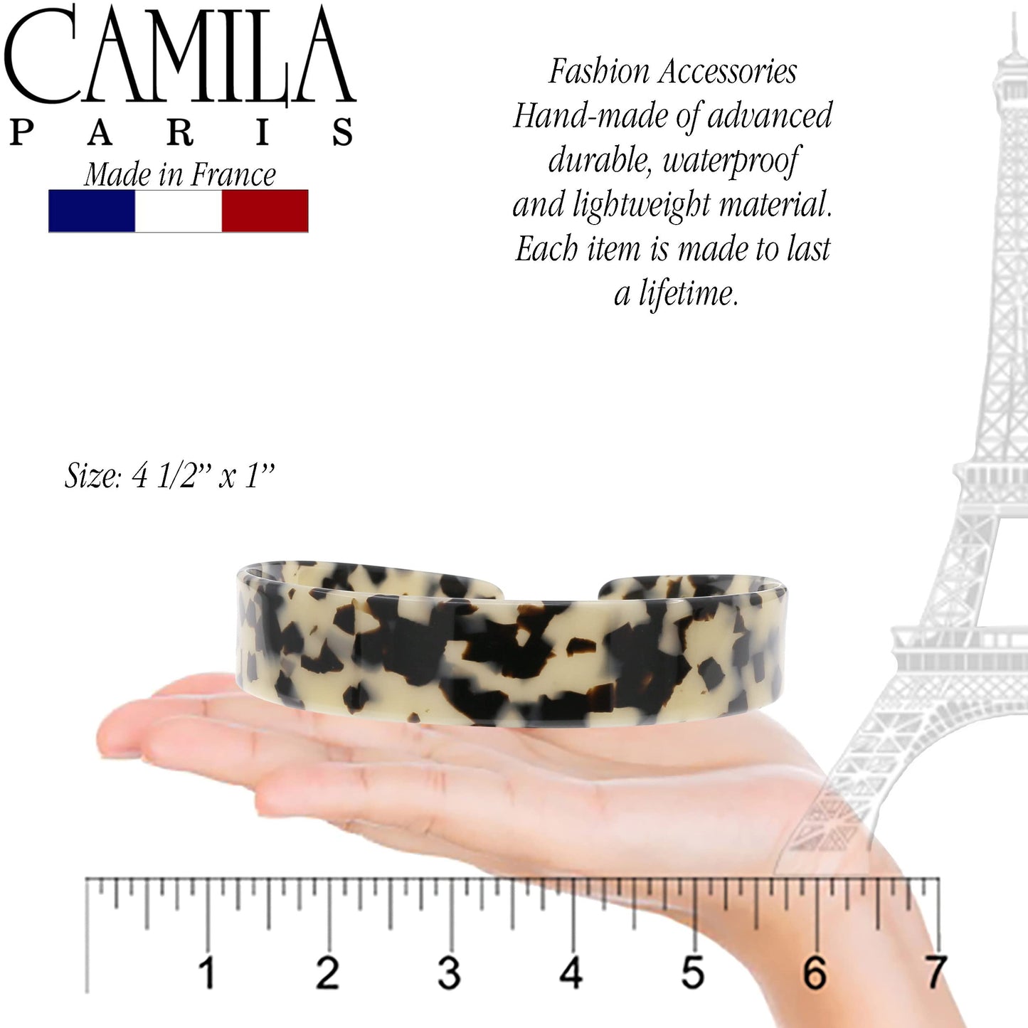 Camila Paris CP3464 French Headband for Women, Handmade White Tokyo, Strong Hold Grip Women's Hair Band, Ligth and Very Flexible, No Slip and Durable Styling Girls Hair Accessories, Made in France