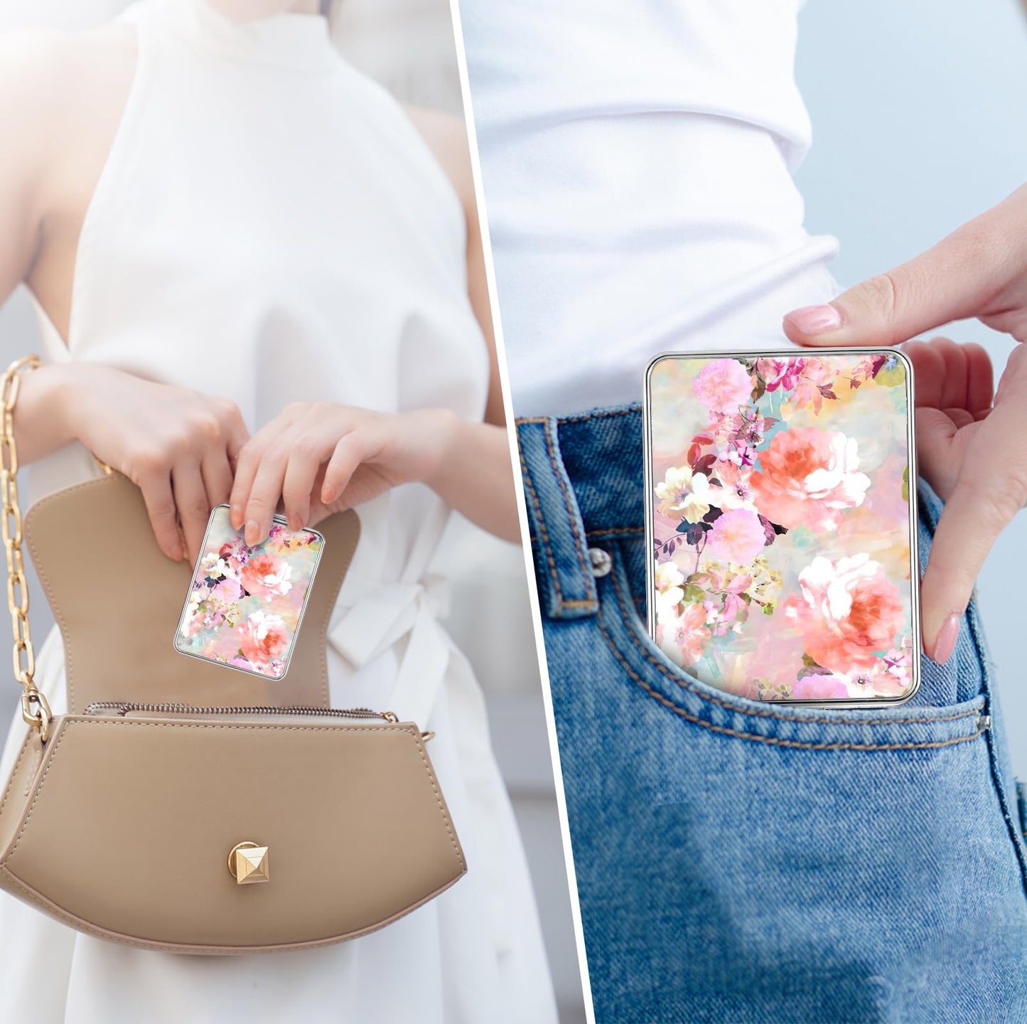 dcdcee Pocket Mirror, Small Travel Mirror with Magnification, Portable Double-Sided Magnifying Cosmetic Mirror for Daily (Beautiful Flowers)