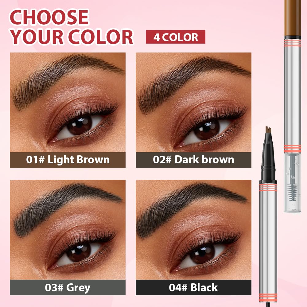 Skiennix 2-in-1 Dual-Ended Microblading Eyebrow Pen - Waterproof, Long-Lasting Gel with 4 Fork Tip Design - Light Brown