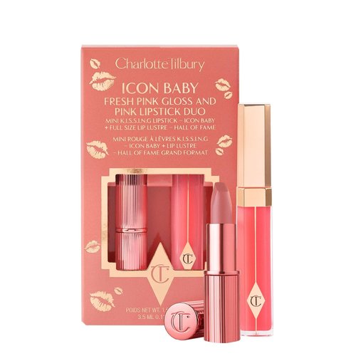 Charlotte Tilbury Icon Baby Lip Duo Kit - Hydrating Mini K.I.S.S.I.N.G Lipstick & Full Size Gloss Set | Long-Lasting Shine