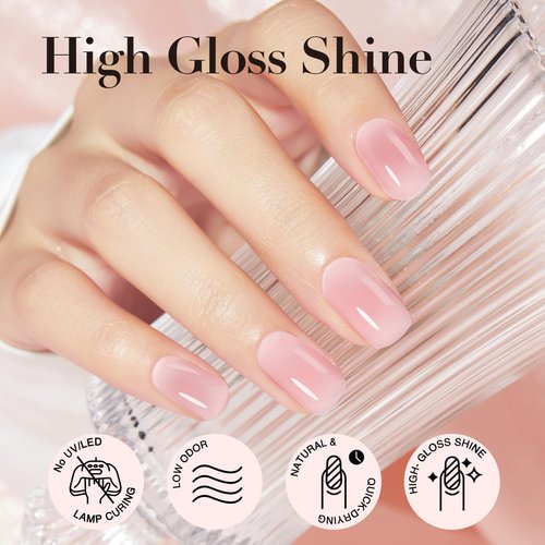 AZUREBEAUTY Jelly Pink Nail Polish - Sheer Light Peach Quick Dry Formula for Home Salon Use