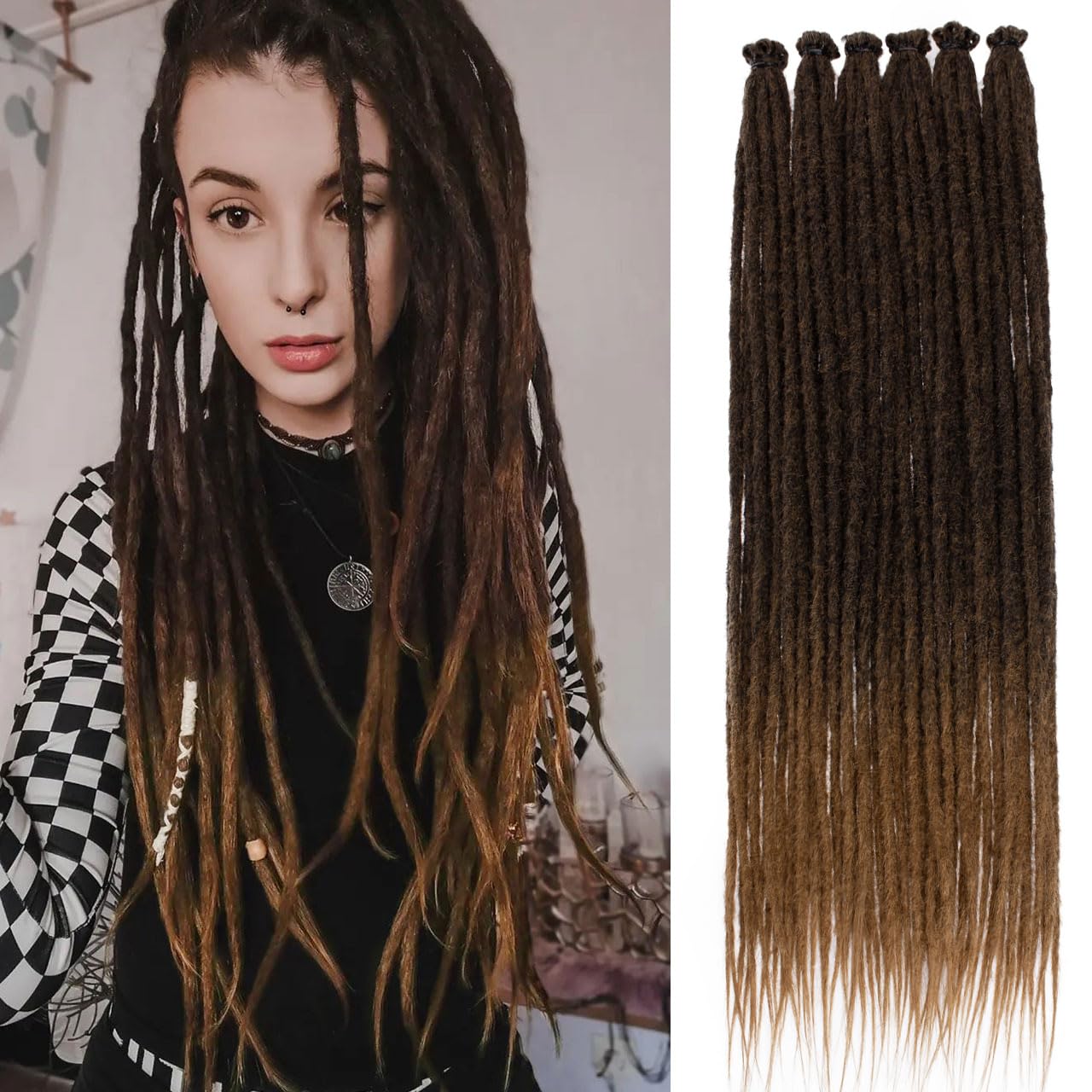 ZRQ 30 Strands 24" Synthetic Dreadlock Extenisons Ombre Blonde Boho Locs Synthetic Dreads,27613 Dreadlocks Goddess Locs Crochet Braids Fake Dreads Hair Extensions 27613#