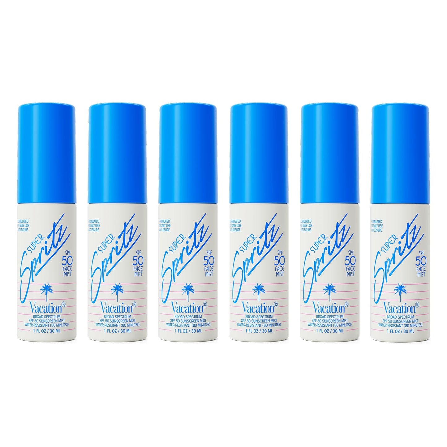 Vacation Mini Super Spritz SPF 50 - Water-Resistant Daily Face Sunscreen Spray | Travel Size 1 Fl. Oz. (Pack of 6)