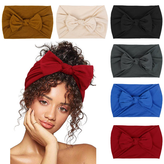 Huachi Headbands for Women 6 Packs Cute Bow Head Bands for Women’s Hair, Elastic Wide Knotted Hairbands Headwrap Turban Hair Accessories