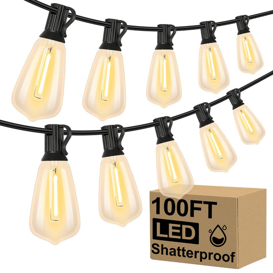 Brightever Outdoor String Light 25 FT, ST38 Patio Lights with 13 Edison Bulbs, Waterproof Connectable Hanging Lights for Backyard Porch Balcony Party Christmas Decor, E12 Socket Base, White