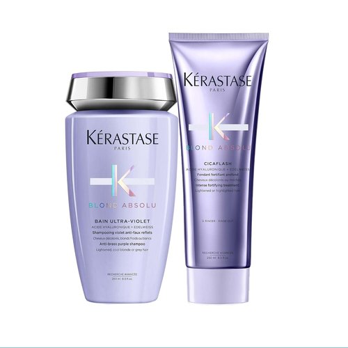 Kerastase Blond Absolu Ultra-Violet Purple Shampoo & Conditioner Set - Hydrates & Neutralizes Brassiness for Lightened, Highlighted & Grey Hair