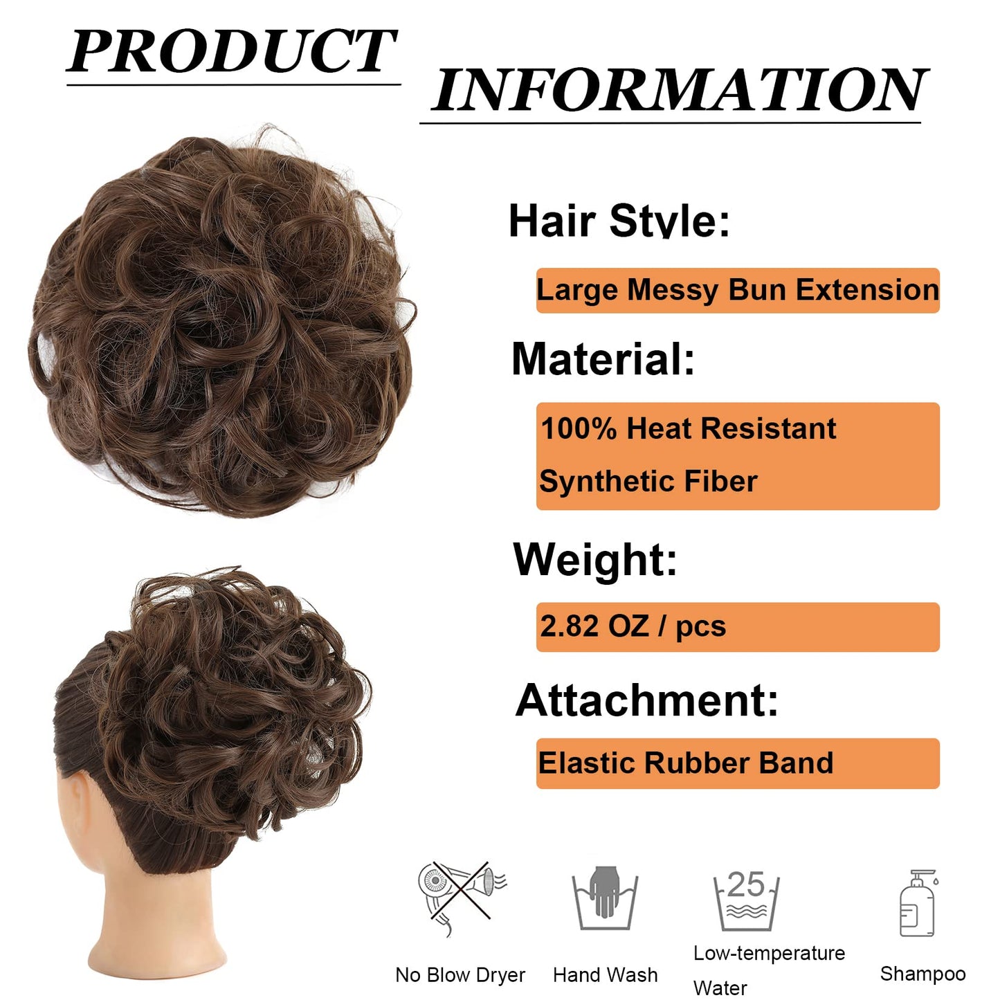 Elaine Big Messy Bun Extension Curly Hair Buns Hair Pieces for Women Synthetic Wavy Large Scrunchies Thick Updo Ponytail (Medium Chestnut Brown -#88)