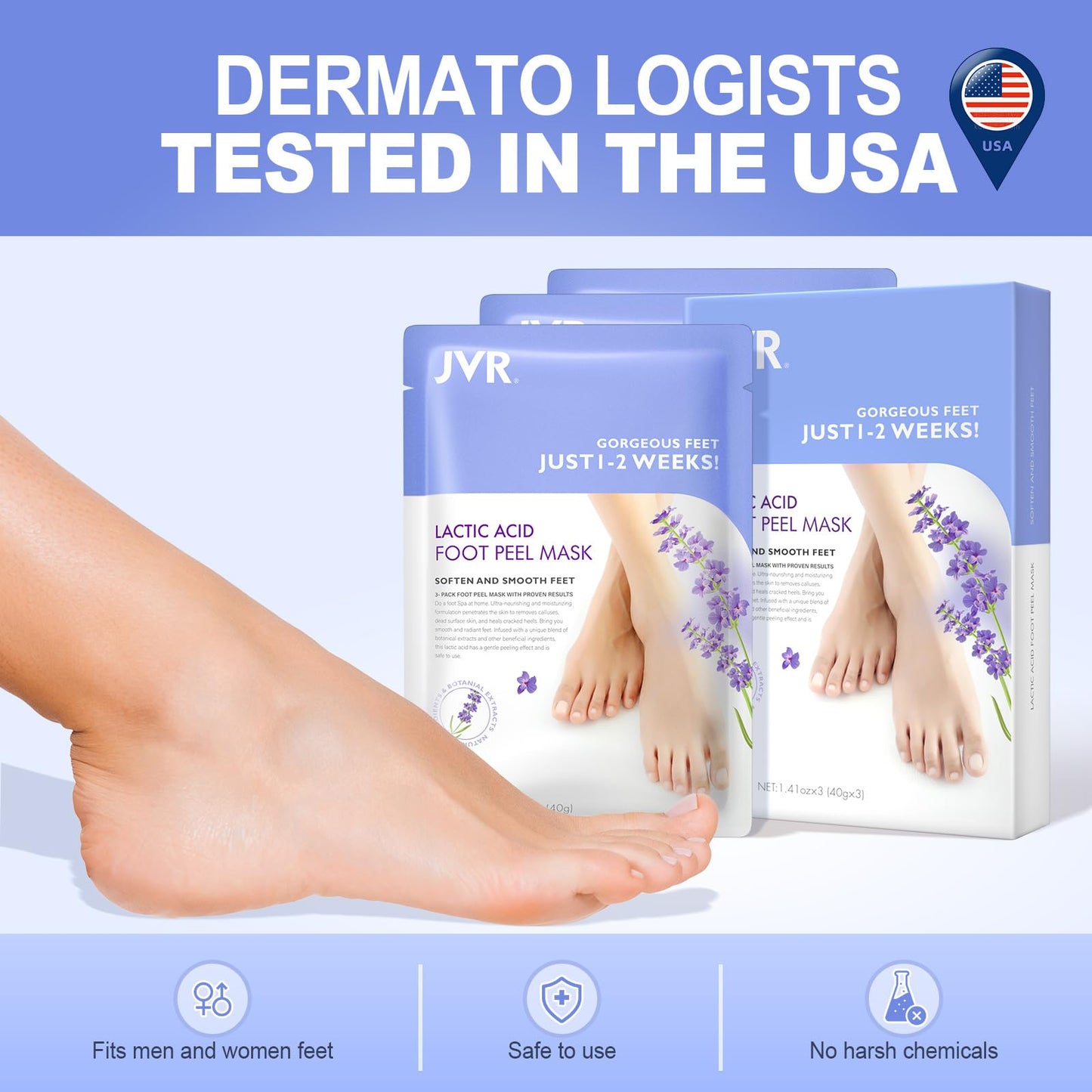 Foot Peel Mask - 3 Pairs - Exfoliating Peeling Callus Remover, Repairs Cracked Heels & Dead, Dry Skin, for Smoother and Softer Feet (Lavender)