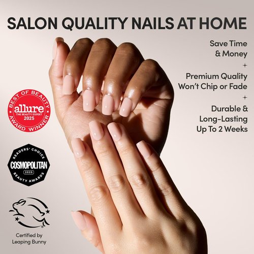 Glamnetic x GLAMZILLA Press On Nails - Short Squoval Nude Fake Nails | Salon Quality, 30 Nail Kit with Glue, 15 Sizes