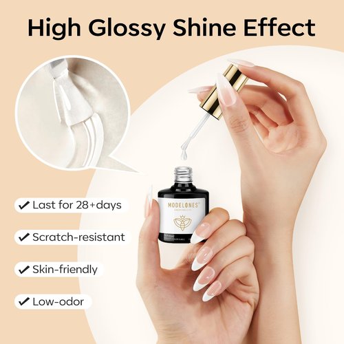 modelones Gel Nail Polish Kit - Long Lasting Glossy Top Coat & Base Coat with Nail Glue - Non-Toxic, Vegan, Formalde Free - 0.5 Fl Oz (Pack of 1) - 15 ml