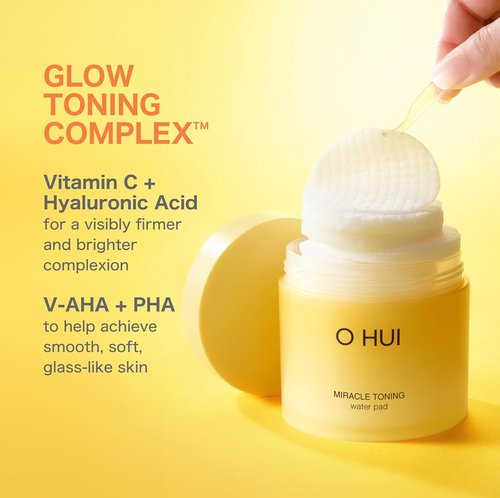 OHUI Miracle Toning Dual Sided Toner Pads - Exfoliating & Soothing | Glowing Skin with Hyaluronic Acid & Vitamin C