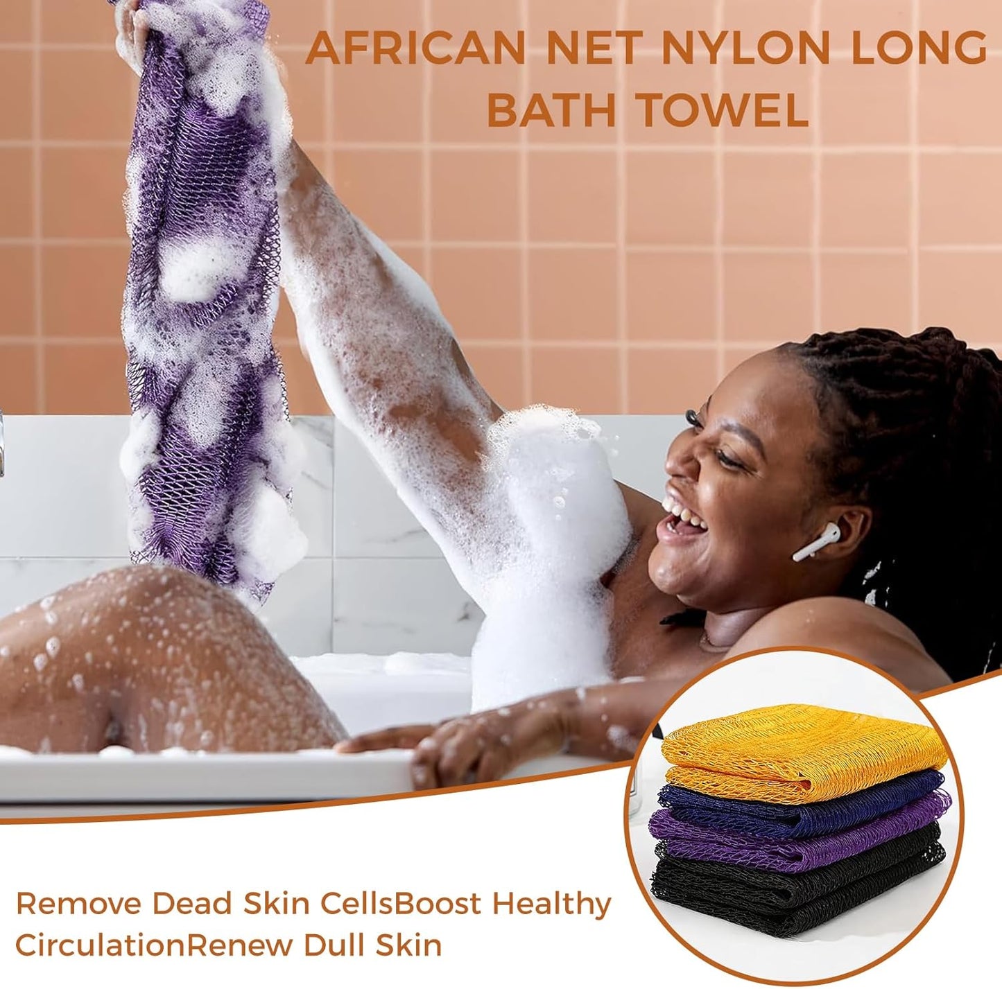 Skiennix African Net Sponge - 2PCS Exfoliating Body Scrubber | Blue & Black Bath Loofah for Smooth Skin