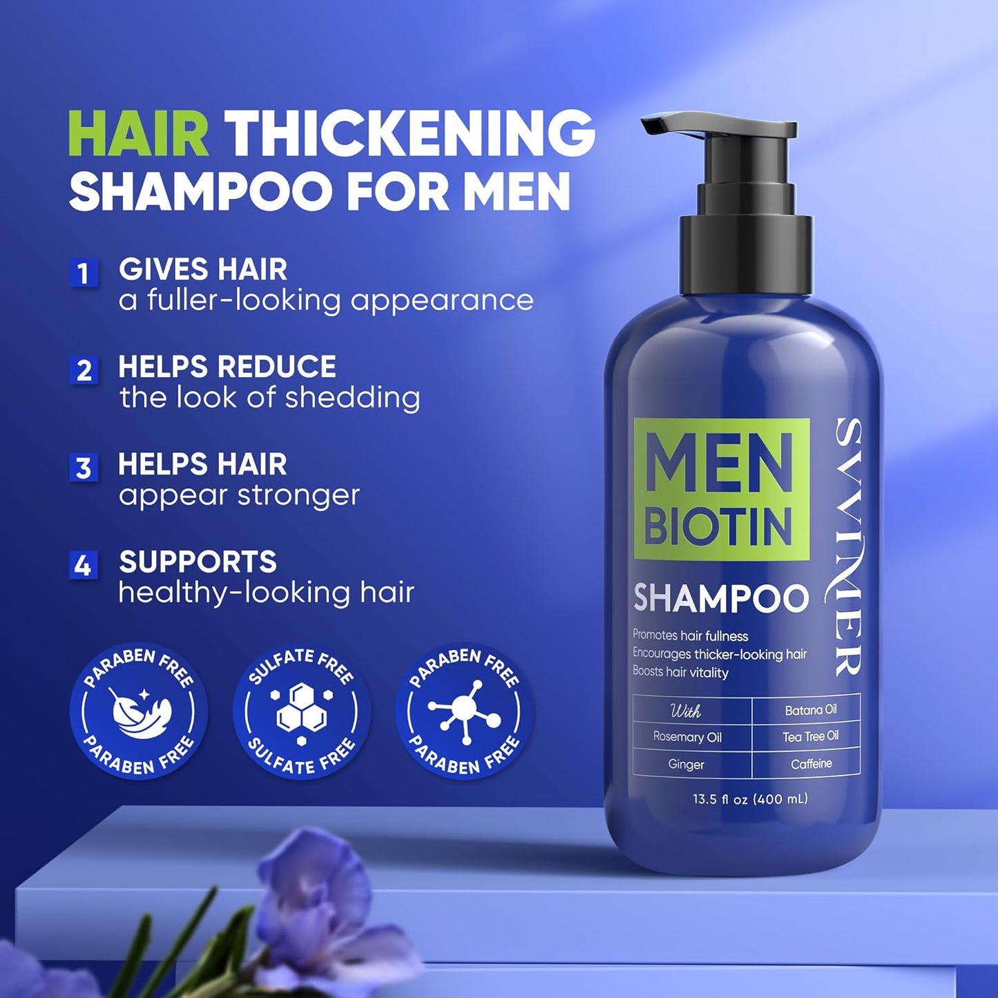 Svvimer Hair Growth Shampoo for Men - Biotin & Rosemary Formula for Thinning Hair - 13.5 Fl Oz
