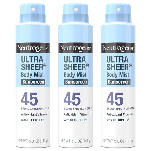 Neutrogena Ultra Sheer Sunscreen Spray - SPF 45 Body Mist for Lightweight, Non-Greasy Protection | 5 oz, Pack of 3