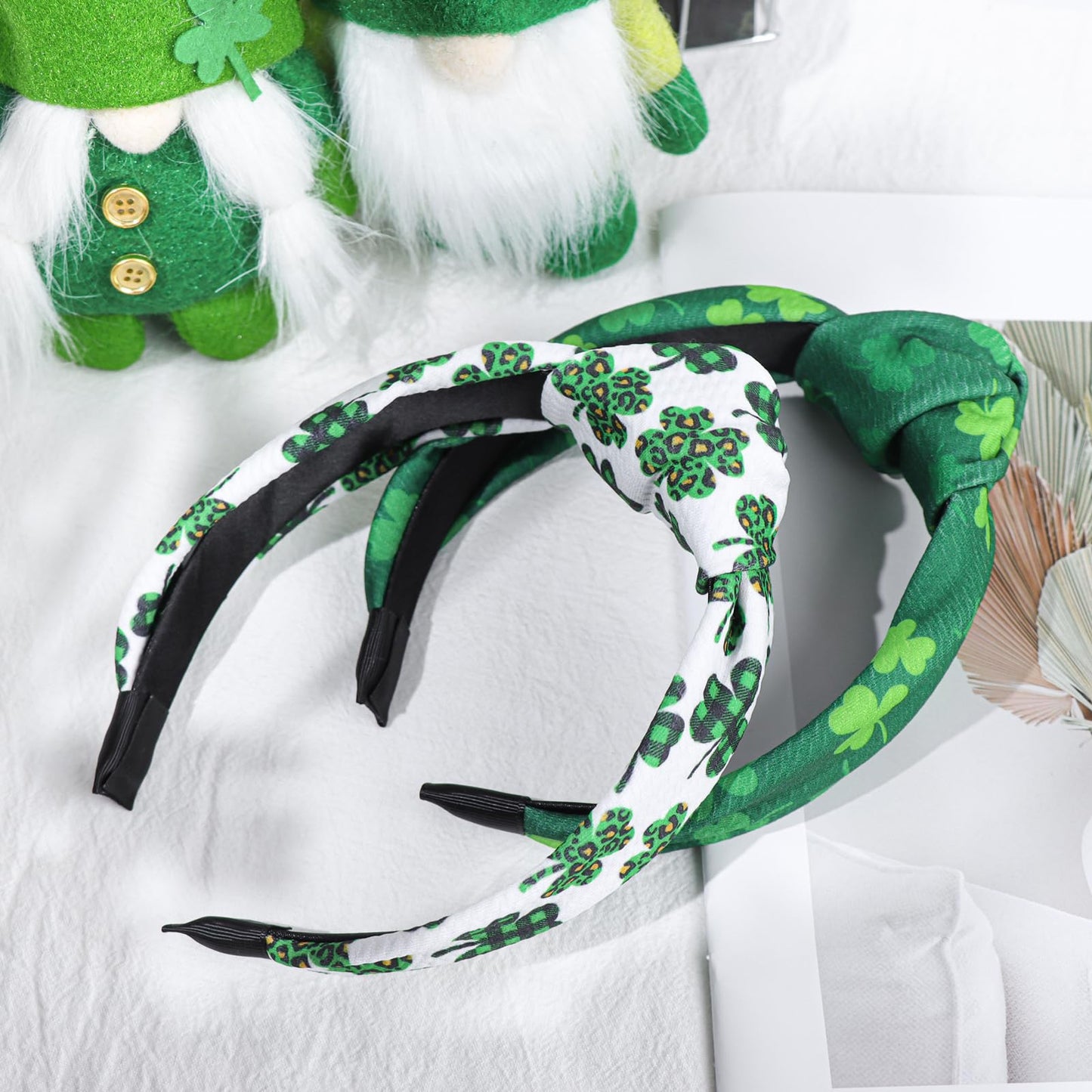 YanJie Knotted Clover Shamrock Headbands - Wide Hair Bands for Women and Girls, St. Patrick's Day Party Gifts