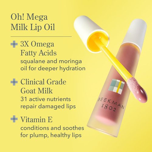 Beekman 1802 Oh Mega Milk Lip Oil - Fragrance-Free Hydrating Formula with Squalane & Goat Milk - 0.14 fl oz