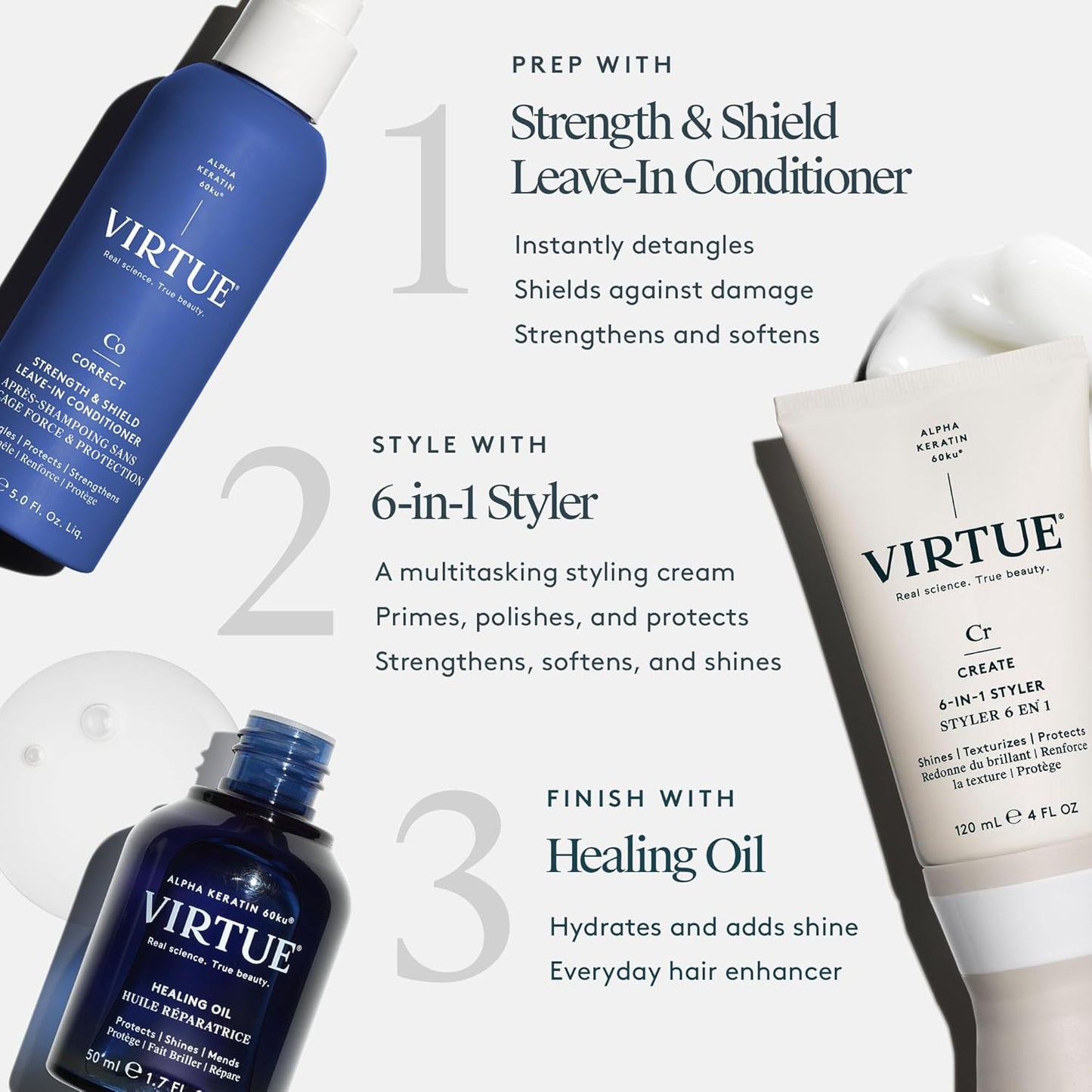 VIRTUE Strength & Shield Leave-In Conditioner - Detangles & Strengthens All Hair Types | 5 Fl Oz