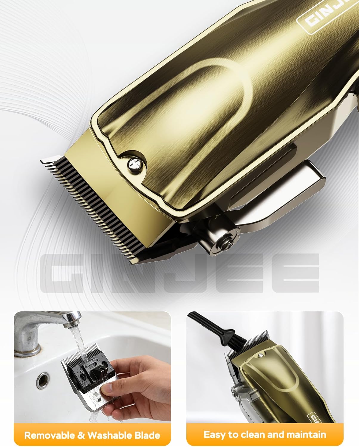 Skiennix Hair Clippers - Cordless & Corded Barber Clipper with 5Hrs Runtime & LED Display | Waterproof Gold Professional Hair Cutting Kit
