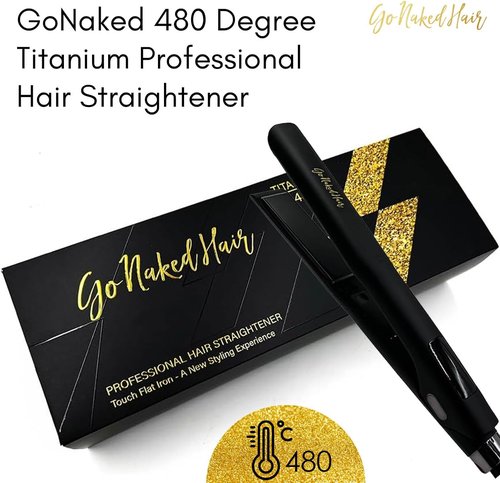 GoNaked Titanium Hair Straightener, Professional Styling Tool for Hair, Salon-Quality High Heat 480 Degree Flat Iron with Carrying Case 1.25" Floating Titanium Plates