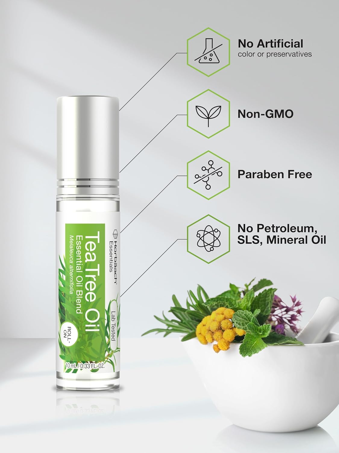 Horbäach Tea Tree Oil Roller - Natural Skin Care | .33 Fl Oz (Pack of 2) | Essential Oil Roll-On