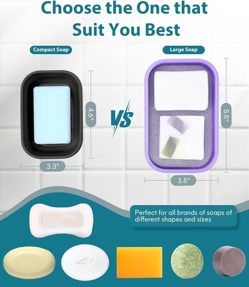 Quatish Shampoo Bar Holder - Large Leakproof Silicone Soap Case with Draining Layer | Purple, Ideal for Travel & Outdoor Use