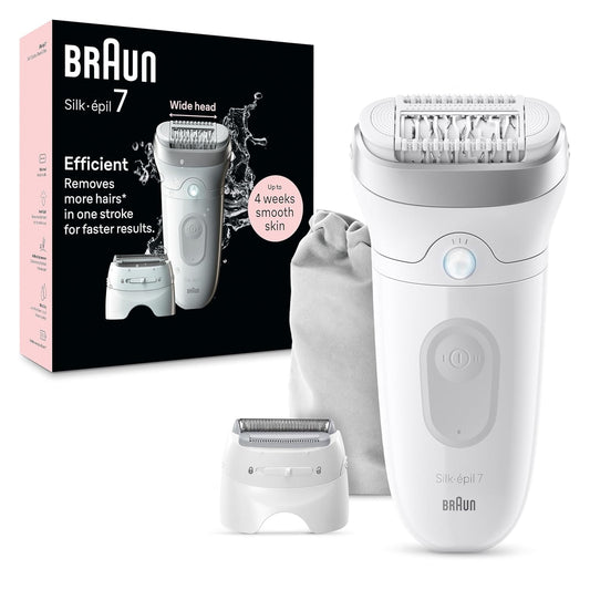 Braun Silk-épil 7 Epilator - Women's Hair Removal Device with Shaver Head & Trimmer Comb | Silver
