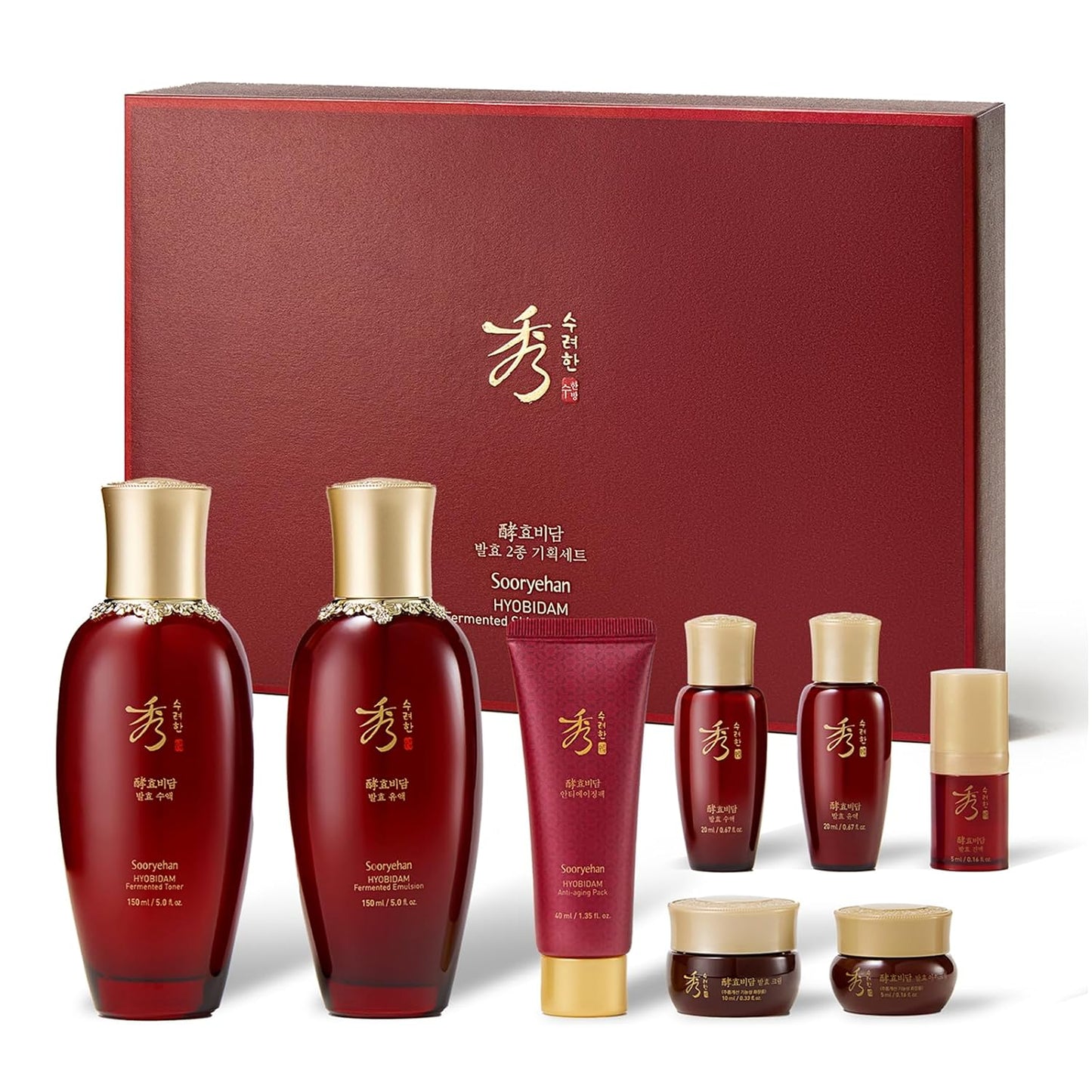Sooryehan Hyobidam Fermented Skincare Gift Set - Premium Korean Anti-Aging Kit with Wild Ginseng, 13.53 fl oz