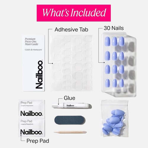 Nailboo Press On Nails - Salon-Quality Reusable Fake Nails with Strong Hold Glue | Baby Blue Set