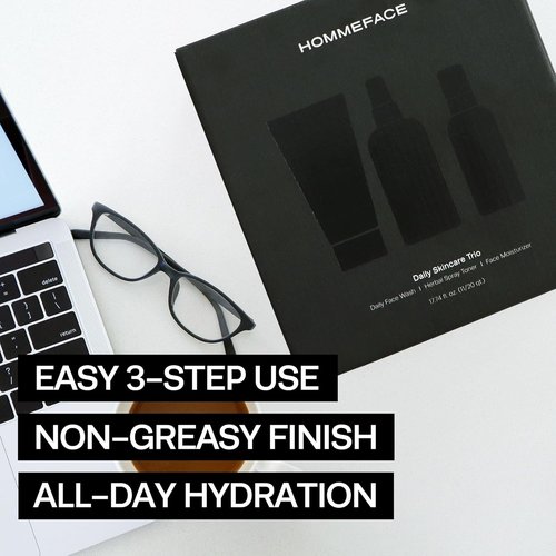 HommeFace Men’s Daily Trio Set - 3-Step Routine with Face Wash, Herbal Toner & Moisturizer | Korean Skincare with CICA & Tea Tree Extracts for All Skin Types