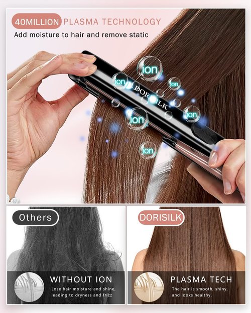 DORISILK 2-in-1 Hair Straightener & Curler - 500°F Fast Heating Ceramic Flat Iron | Dual Voltage Travel Friendly