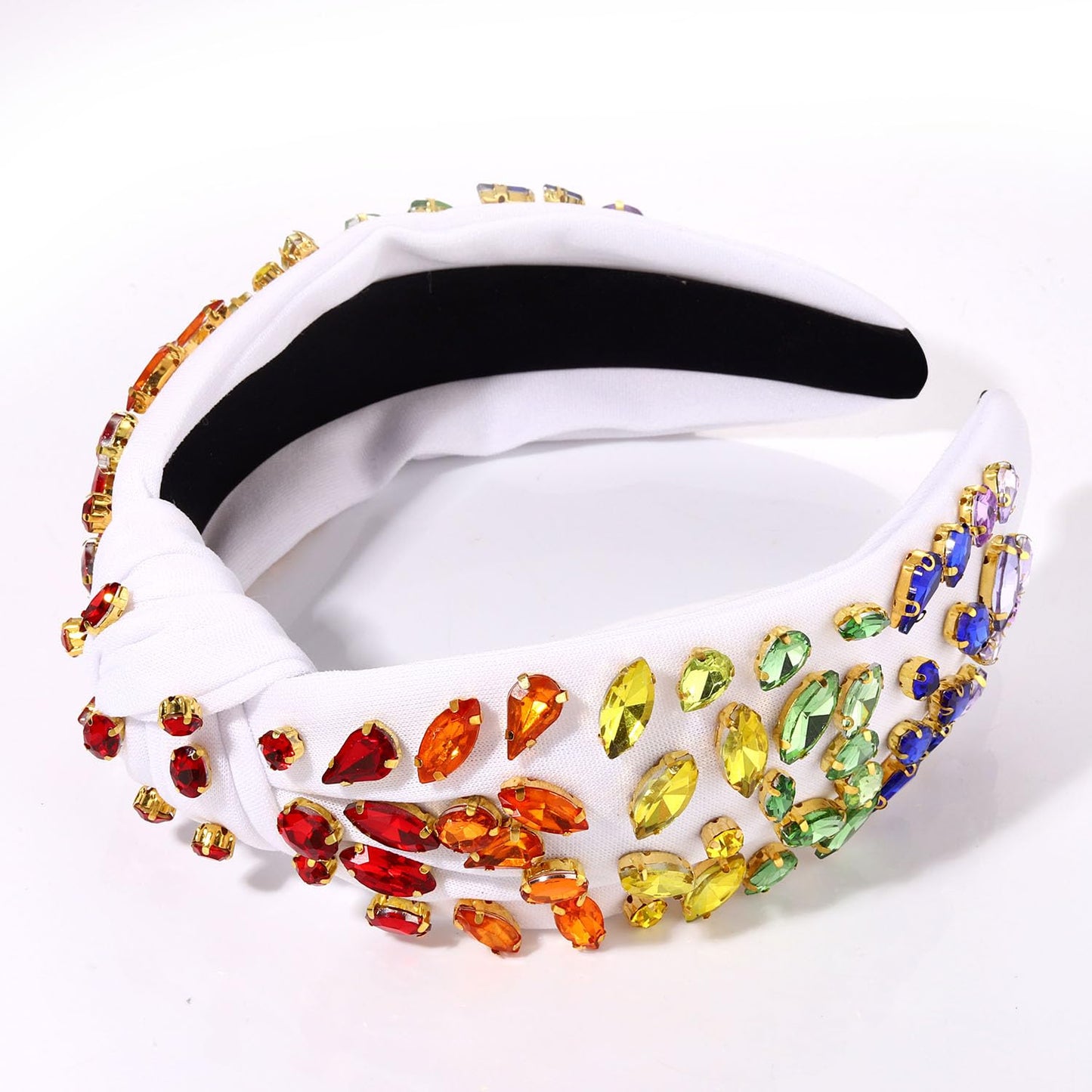 Pride Crystal Velvet Headband Cross Knotted Turban Headdress Colorful Rainbow rhinestone Statement Wide Hair Band Hoop LGBTQ Accessories For Women (Rainbow Pride)