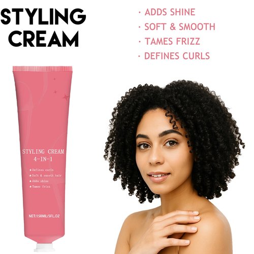 Styling Cream & Slick Back Hair Brush Set for Flyaways, Curl Defining, Smoothing & Sleek Styles – Non-Greasy Hair Tamer Cream with Boar Bristle Brush for Women & Kids, Add Shine, Baby Hairs