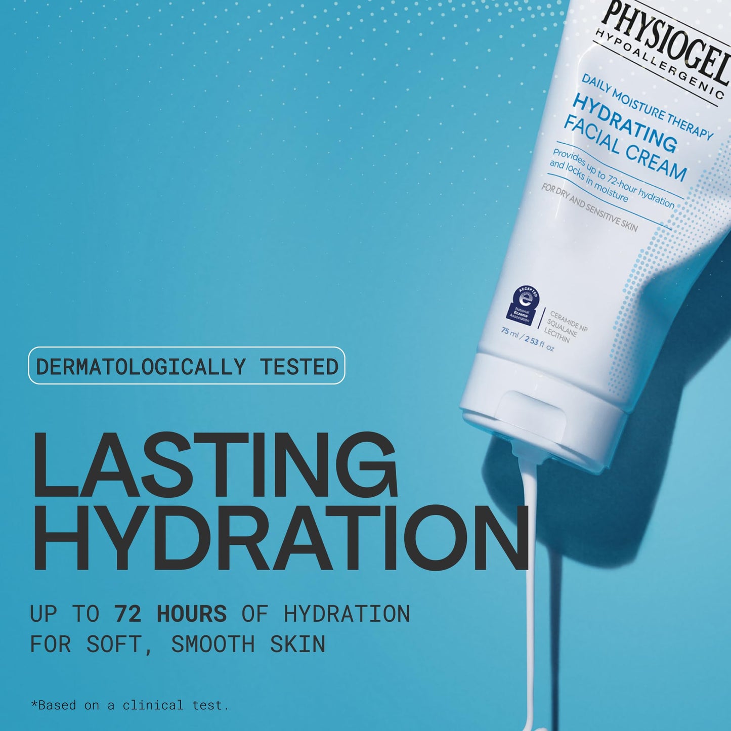 Physiogel Hydrating Facial Cream Moisturizer, Provides 72 hrs of Hydration for Normal to Dry Sensitive Skin, Fragrance Free, Strengthens Skin Barrier, Face Cream for Men & Women, Ceramide, Squalane