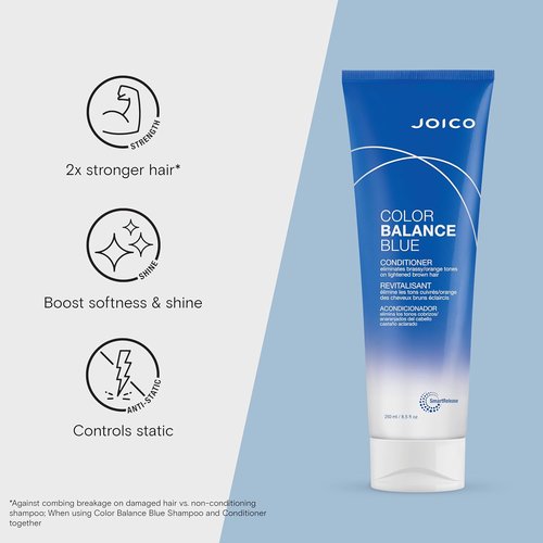 Joico Color Balance Blue Conditioner - Eliminate Brassy Tones for Lightened Brown Hair | Boost Vibrancy & Shine with Rosehip Oil & Green Tea Extract
