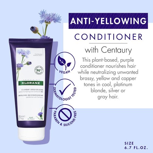 Klorane Purple Conditioner - Plant-Based Formula with Centaury for Brightening Blonde, Gray & White Hair | 6.7 fl. oz.