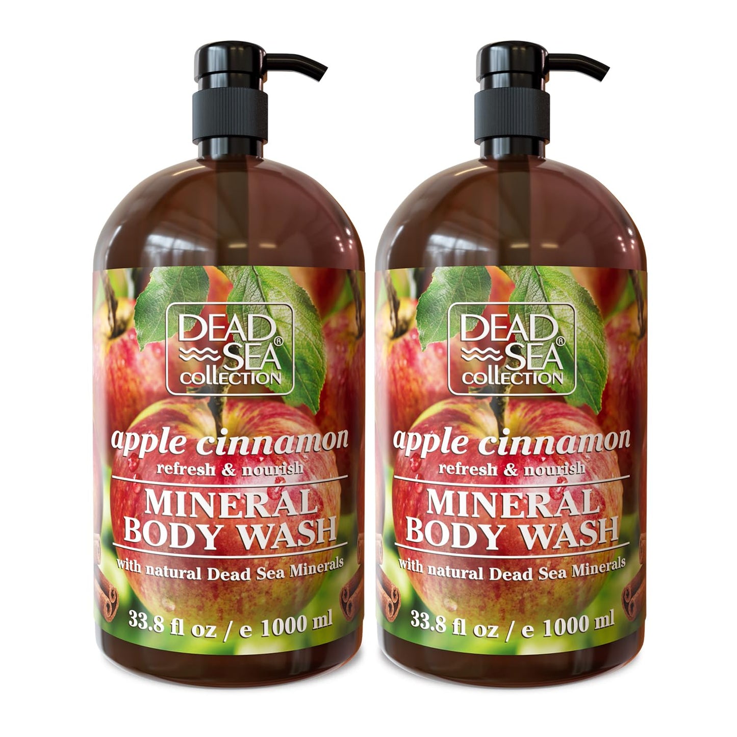 Dead Sea Collection Apple Cinnamon Body Wash for Women and Men – with Pure Dead Sea Minerals and Apple Cinnamon Extract - Cleanses and Moisturizes Skin - Pack of 2 (67.6 fl. oz)