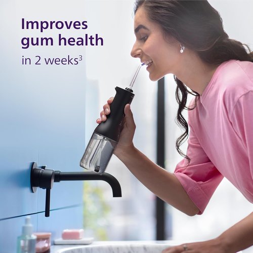 Philips Sonicare Cordless Power Flosser 3000 - Innovative Water Flosser with Quad Stream Technology, 2 Modes & 3 Pressure Levels, IPX7 Waterproof, Black, HX3826/23