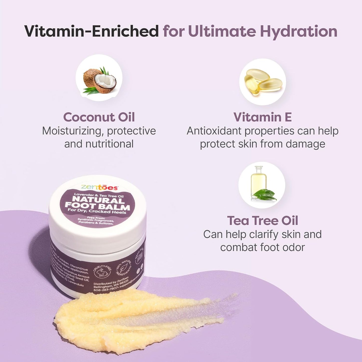 ZenToes Natural Foot Balm - Hydrating Cream for Dry, Cracked Heels & Feet | Soothes & Softens Skin | 2oz