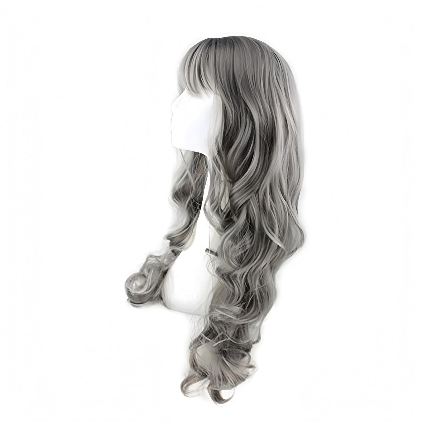 RightOn Fashion Women Girls Milk Grey Long Curly Soft Wave Cosplay Wig with Wig Cap